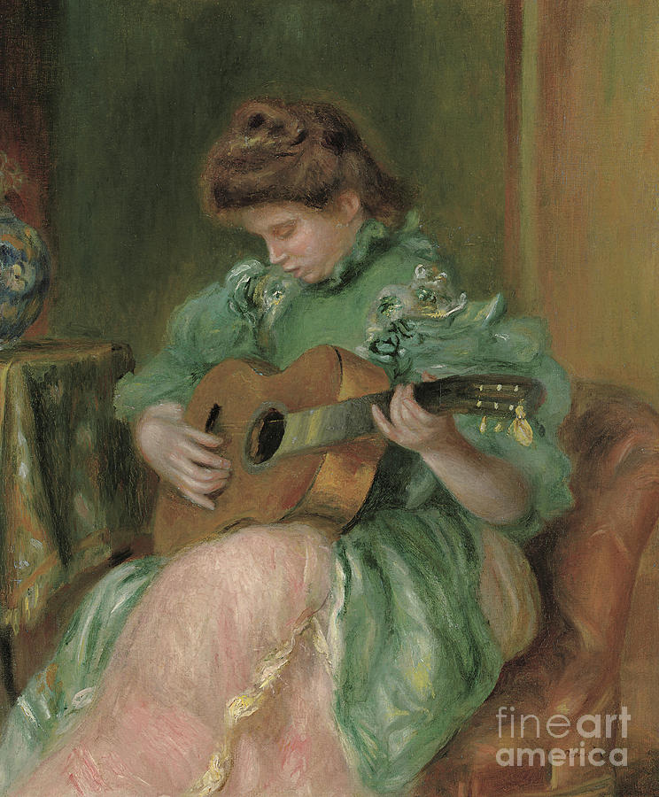 Femme a la guitare Painting by Pierre Auguste Renoir