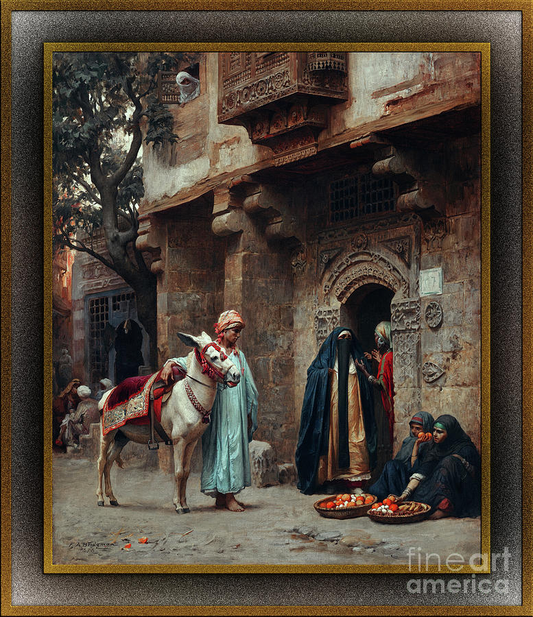 Femmes Arabes Devant Une Porte by Frederick Arthur Bridgman Remastered Xzendor7 Reproductions Painting by Xzendor7
