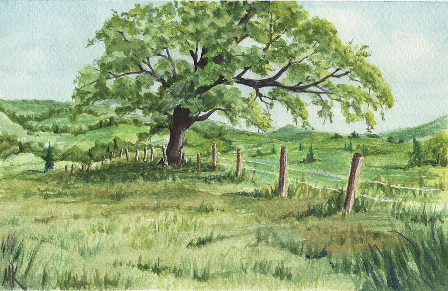 Fence Line Painting by Melodie Kantner