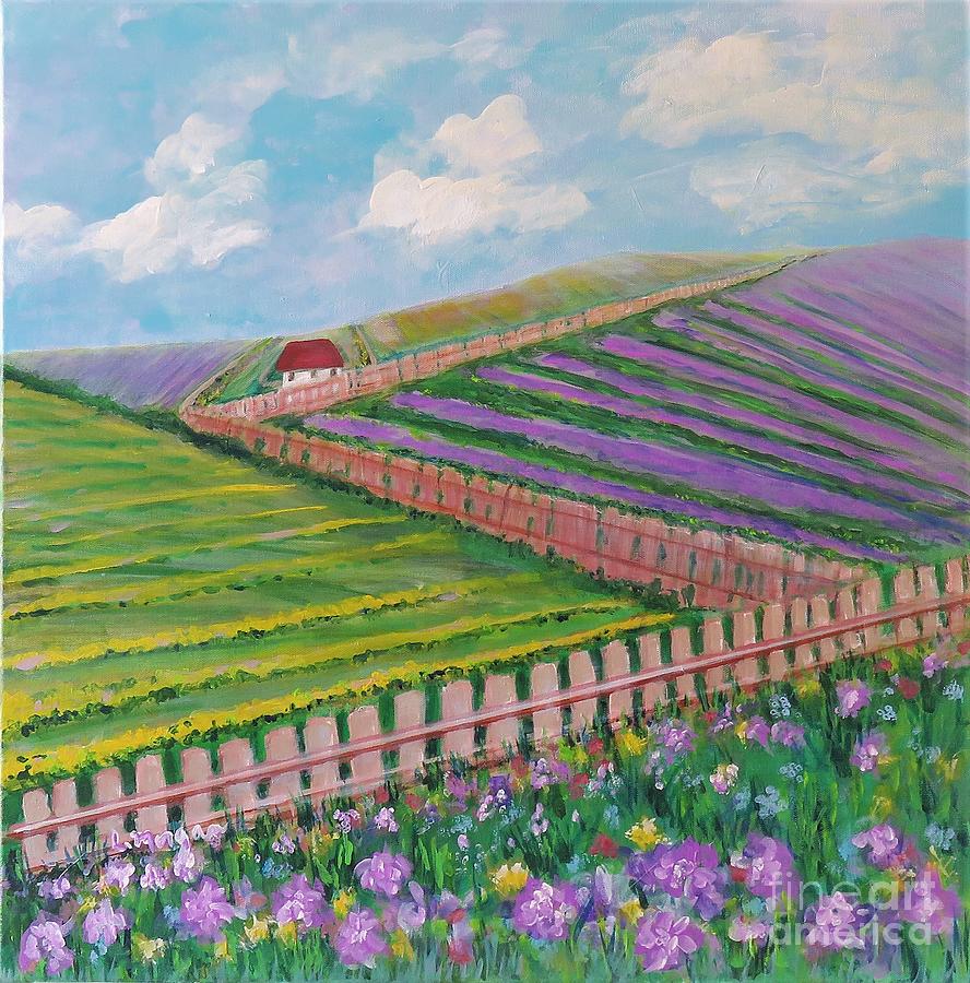 Fenced Flower Fields Painting