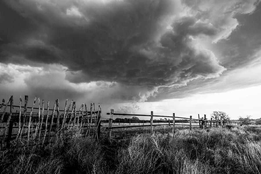 Fenced In - Western Oklahoma Scene In Black And White Photograph