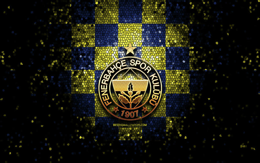 Fenerbahce FC glitter logo Turkish Super League blue yellow checkered ...