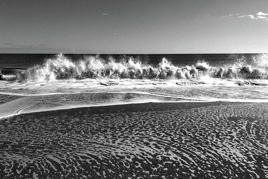 Fenwick Island Beach on New Years Day in Black and White Photograph by Bill Swartwout