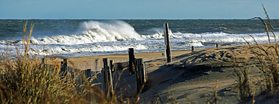 Fenwick Island Dunes and Waves Panorama Photograph by Bill Swartwout