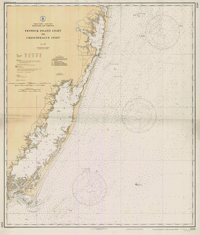 Fenwick Island Light to Chincoteague Inlet, US Coast and Geodetic Survey Chart 1220 vintage 1934 Digital Art by Nautical Chartworks