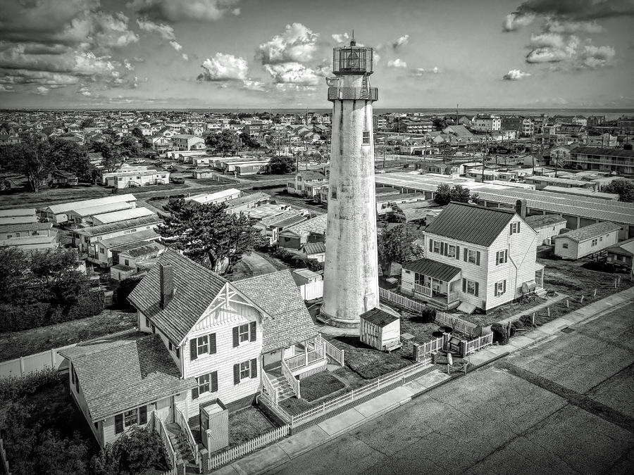 Fenwick Island Lighthouse Aerial View Monochrome Photograph by Bill Swartwout