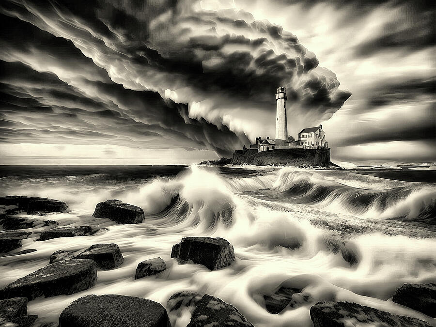 Fenwick Island Lighthouse on the Rocks Monochrome Ai Art by AI Digital Fenwick Island Lighthouse on the Rocks Monochrome Ai Art by AI Digital