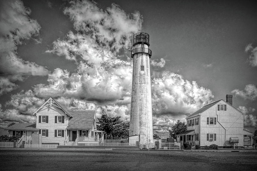 Fenwick Island Lighthouse Street View Monochrome Photograph by Bill Swartwout