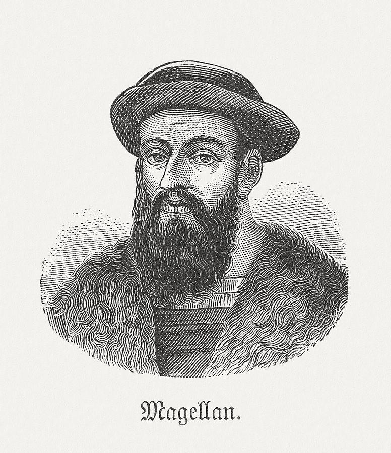 Ferdinand Magellan (1480-1521), Portuguese navigator, wood engraving, published in 1881 Drawing by Zu_09