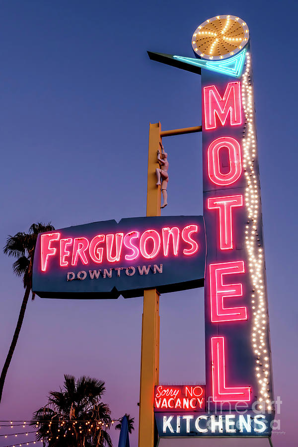 Fergusons Motel Fremont Street Las Vegas Neon Sign at Dusk Photograph by Aloha Art