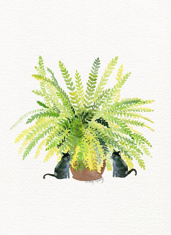 Fern and Two Cats Painting by Melly Terpening
