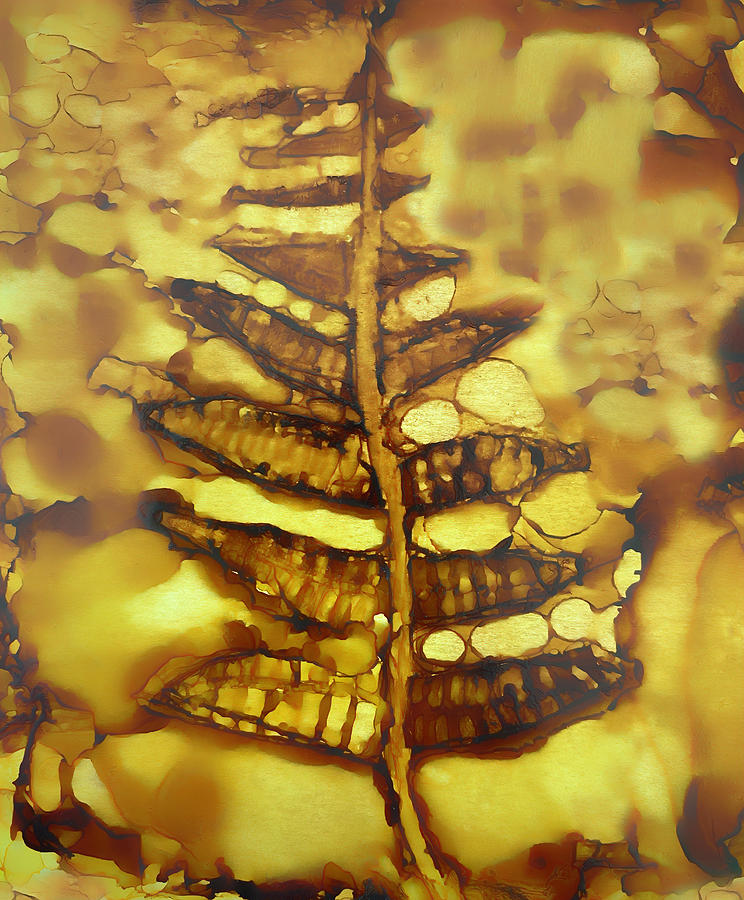Fossilized Fern Frond Encased In Amber Painting by Deborah League