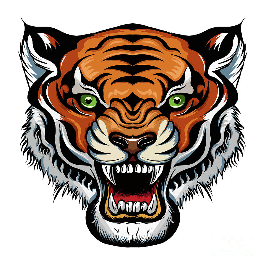 Black And White Painting - Ferocious Tiger Head Logo by Stephen Humphries
