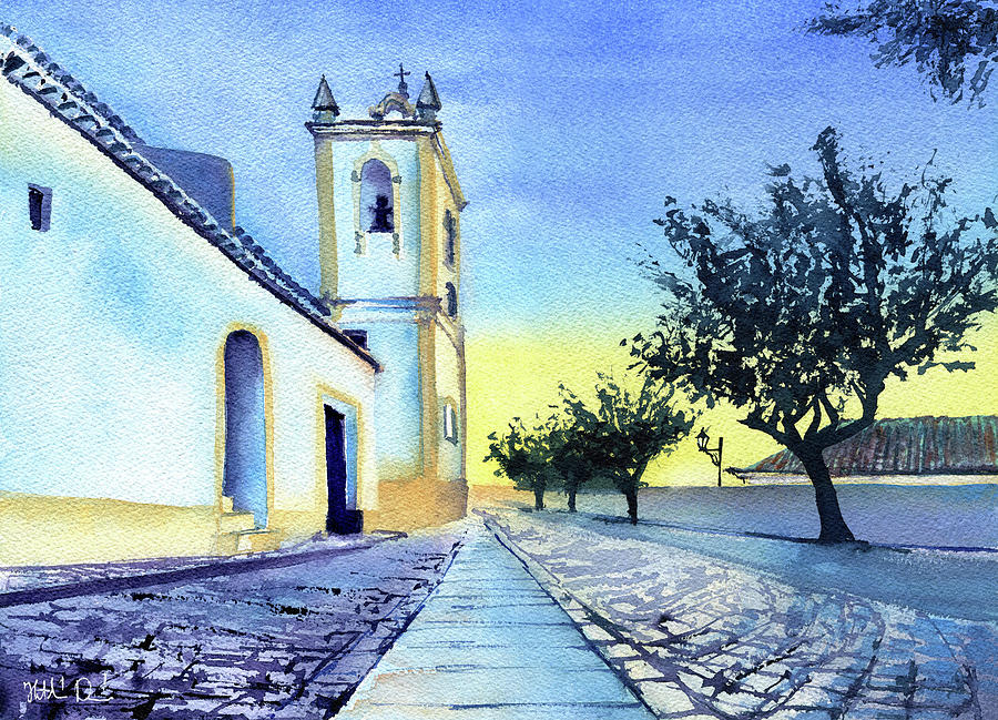 Ferragudo Church Algarve Portugal Painting by Dora Hathazi Mendes