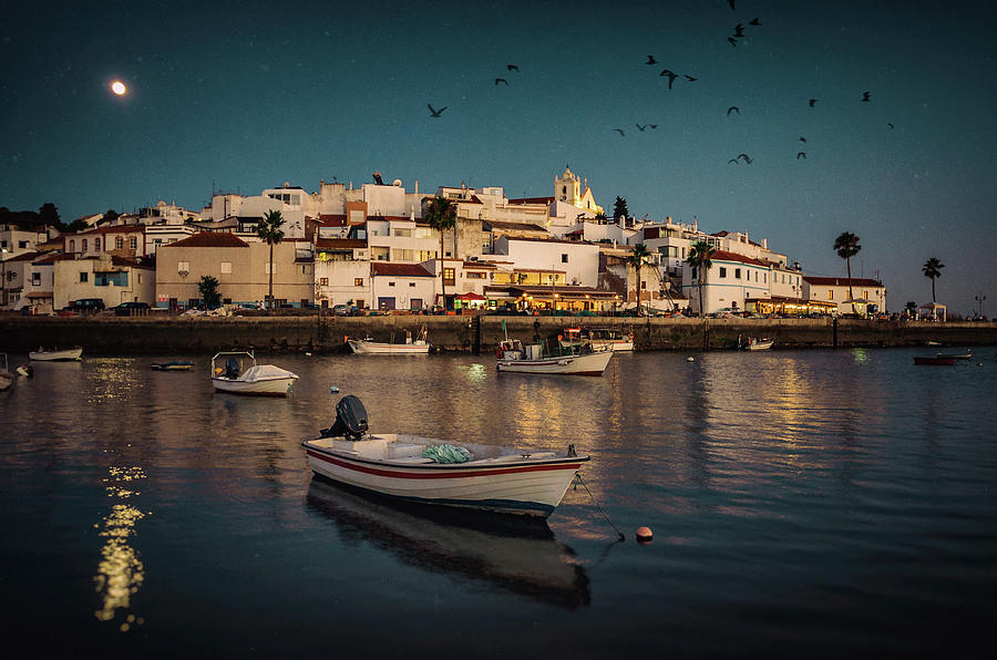 Boat Photograph - Ferragudo Village at Twilight by Carlos Caetano