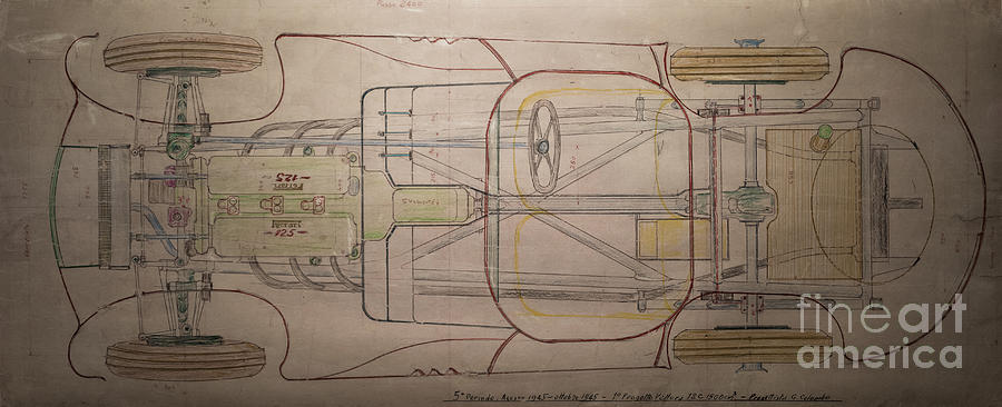 Ferrari 125S Original Technical Blueprint Photograph by M G Whittingham