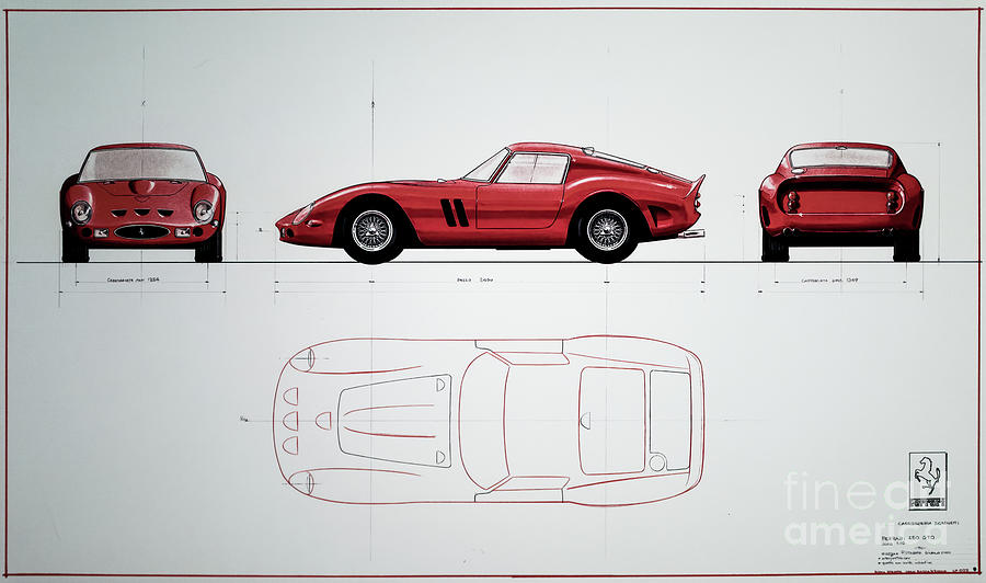 Ferrari 250 GTO Original Blueprint Drawing by M G Whittingham
