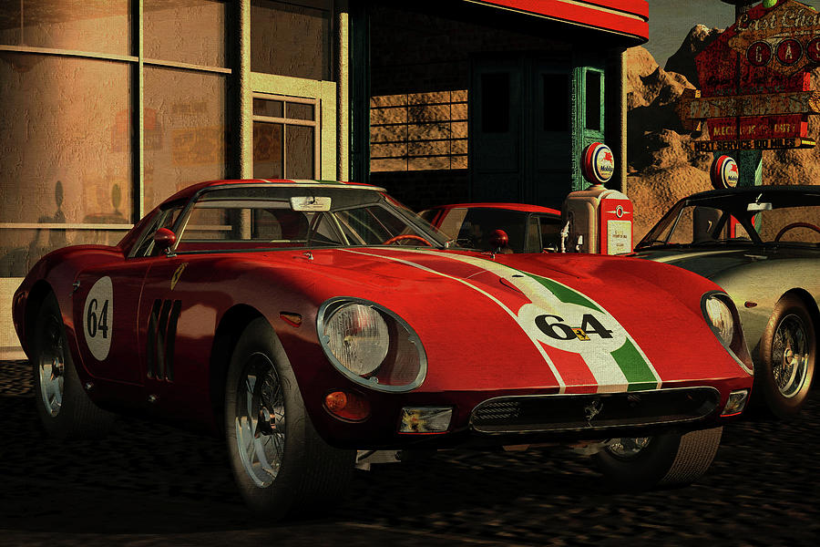 Ferrari 250 GTO from 1964 at an old gas station Digital Art by Jan Keteleer