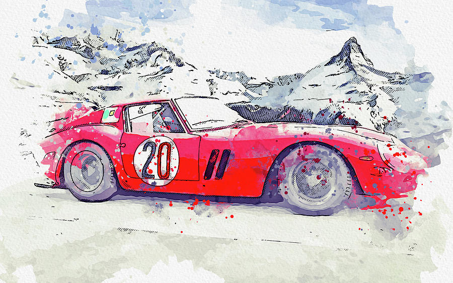Ferrari 250 Gto -  Modern Cars Poster, Watercolors Ca 2020 By Ahmet Asar Digital Art