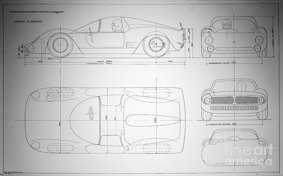 Ferrari 250 LM Original Blueprint Drawing by M G Whittingham