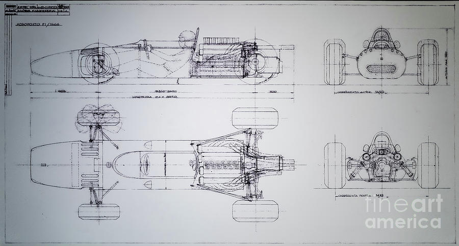 Ferrari 312 Formula F1 Original Blueprint Drawing by M G Whittingham