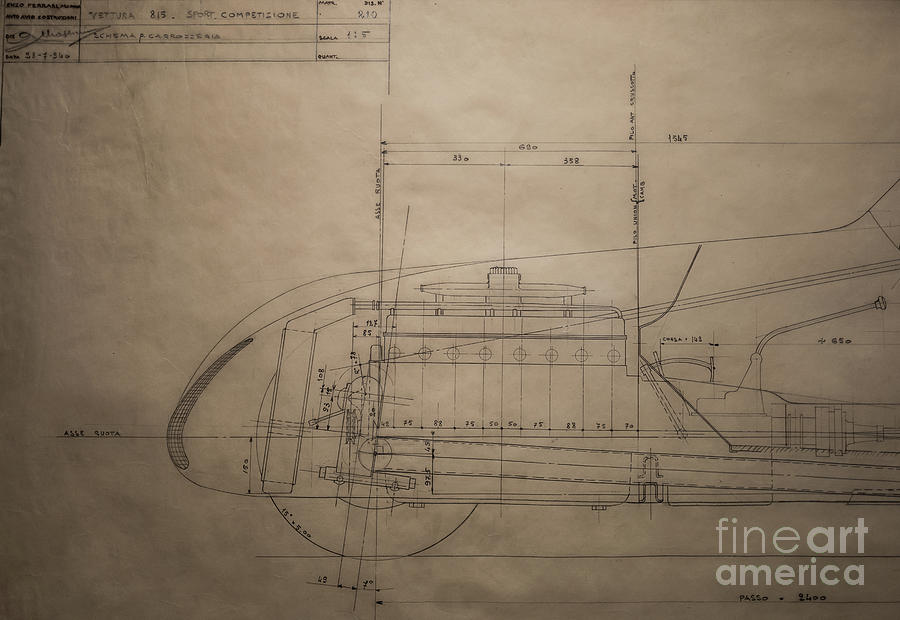 Ferrari Auto Avio Construzioni 815 Design Original Blueprint Drawing by M G Whittingham