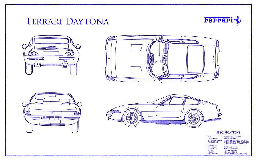 Ferrari Daytona Blueprint  #1 Drawing by Jon Neidert