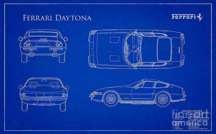 Ferrari Daytona Blueprint  Photograph by Jon Neidert