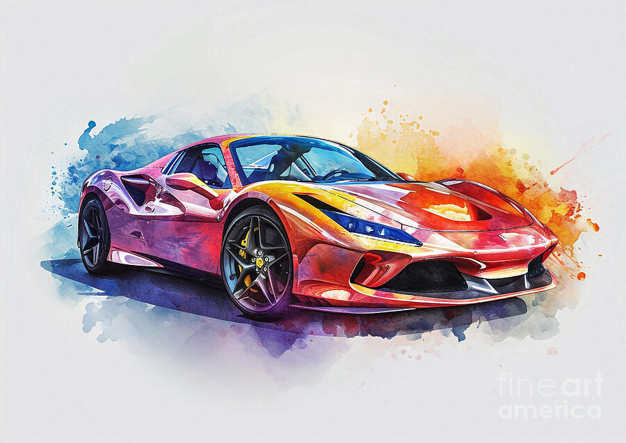 Sports Car Painting - Ferrari F8 Spider auto vibrant colors by Clark Leffler