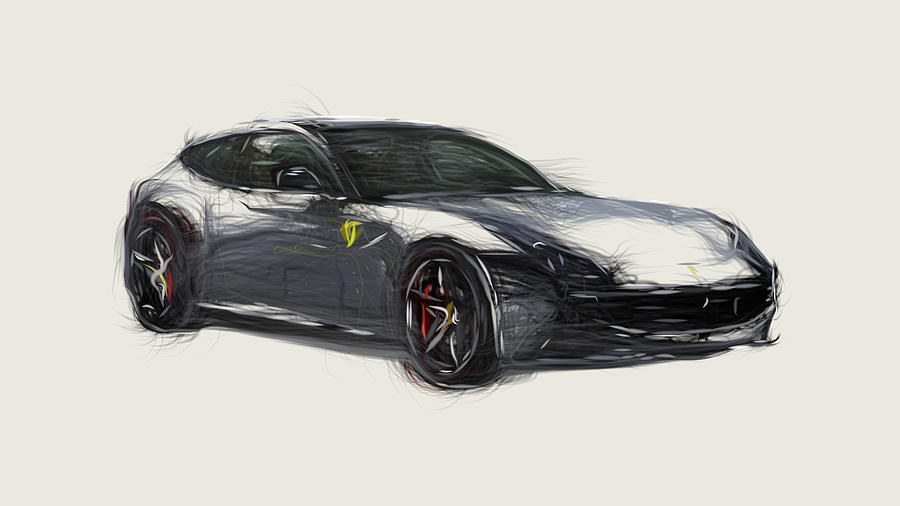Ferrari FF Car Drawing Digital Art by CarsToon Concept