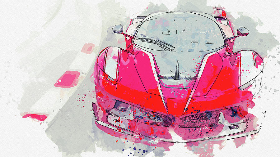 Ferrari Fxx -  Modern Cars Poster, Watercolors Ca 2020 By Ahmet Asar Digital Art