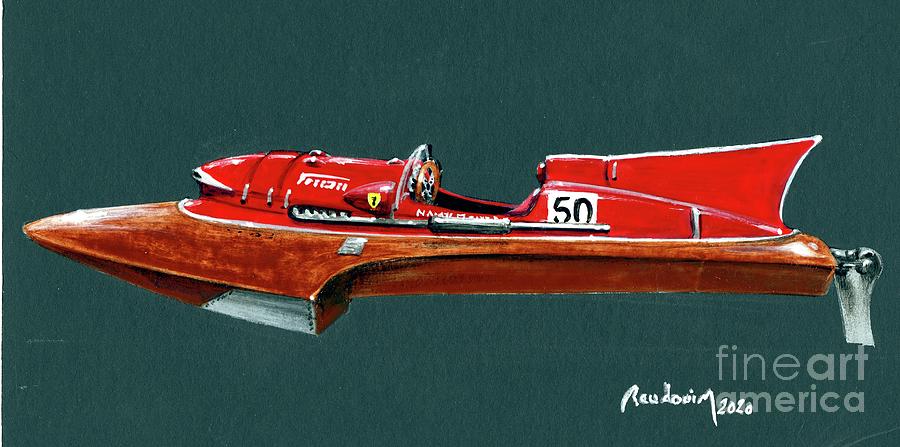 Ferrari Racing SpeedBoat Painting by Alain BAUDOUIN ABmotorART