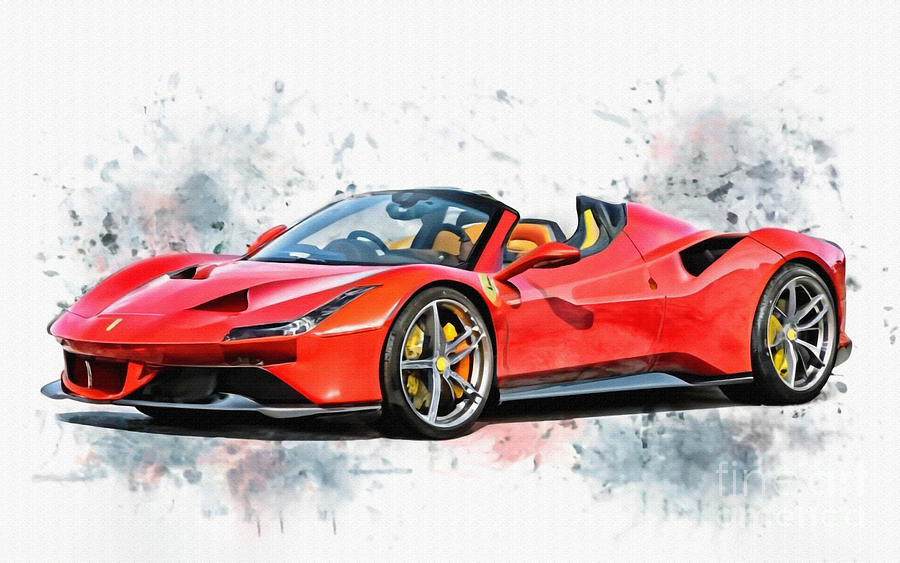 Ferrari Sf90 Spider Supercars 2021 Cars watercolor F173A Painting by ...