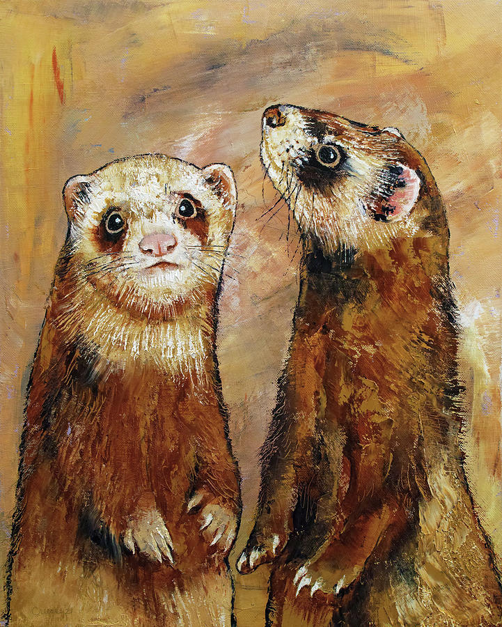 Wildlife Painting - Ferrets by Michael Creese