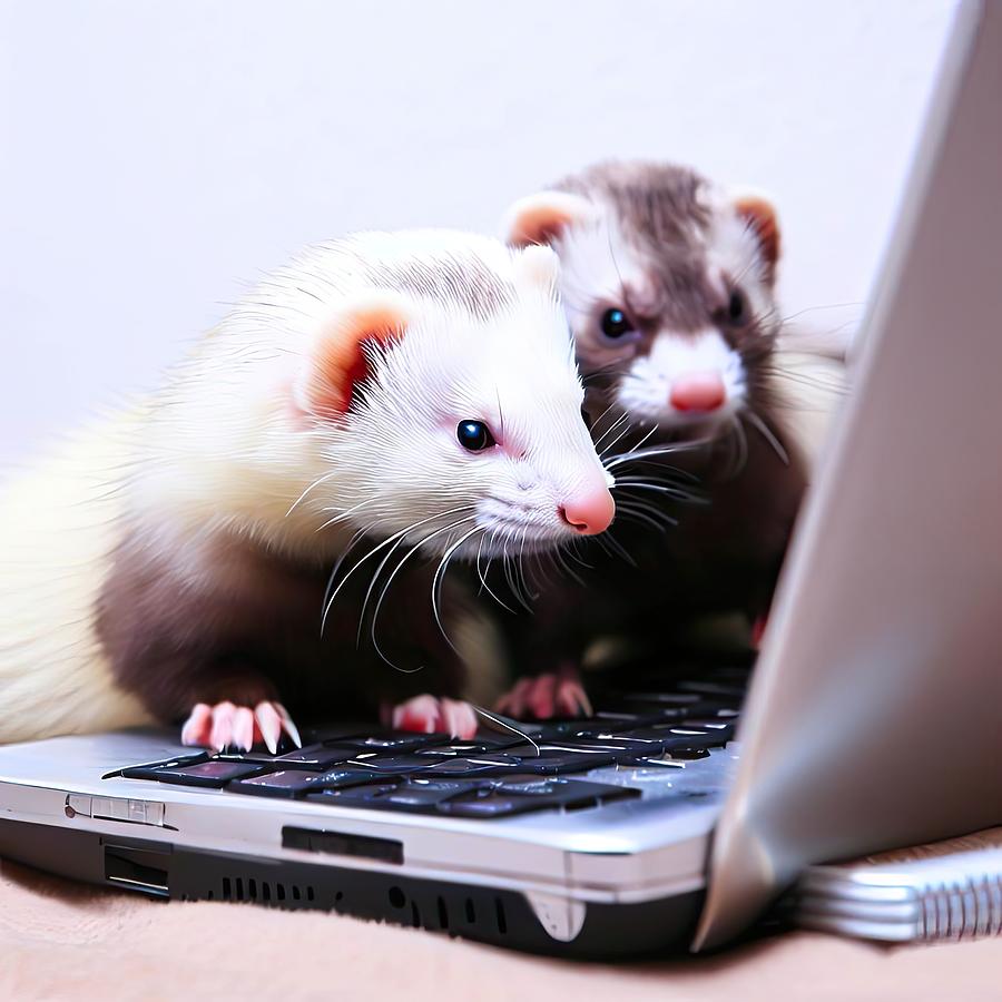 Ferrets on a Laptop Digital Art by David Manlove