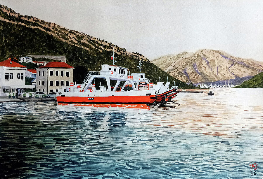 Ferries Harbour in Kamenari Montenegro Painting by Francisco Gutierrez