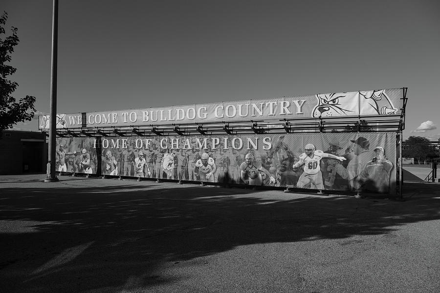 Ferris State University Biulldogs banner in black and white Photograph by Eldon McGraw