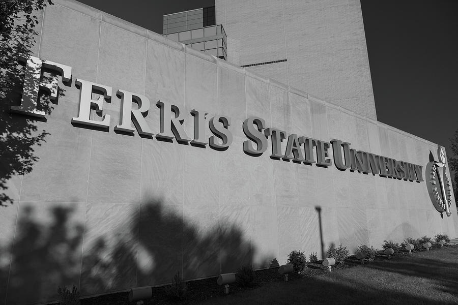 Ferris State University sign in black and white Photograph by Eldon McGraw
