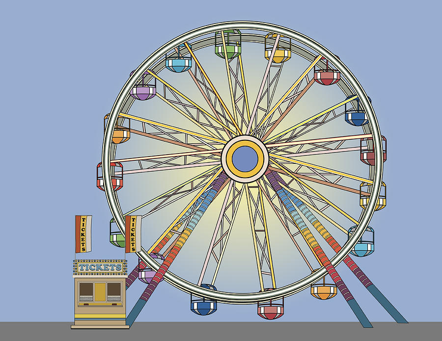 Ferris Wheel and Ticket Booth Drawing by Pelicankate