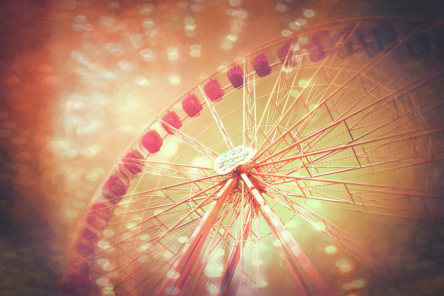 Vintage Photograph - Ferris Wheel Carnival Ride Warm Autumnal Orange  by Carol Japp