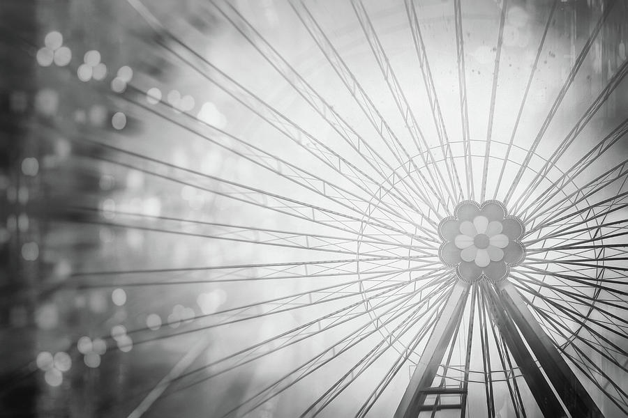 Vintage Photograph - Ferris Wheel In Motion Prater Park Vienna Whisper Grey by Carol Japp