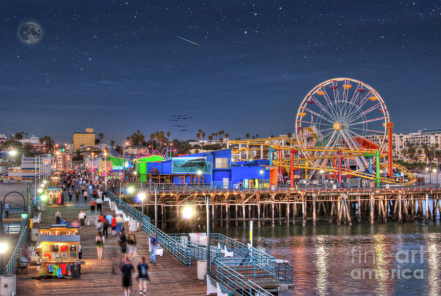 Ferris Wheel On Iconic Pier Over Water Photograph