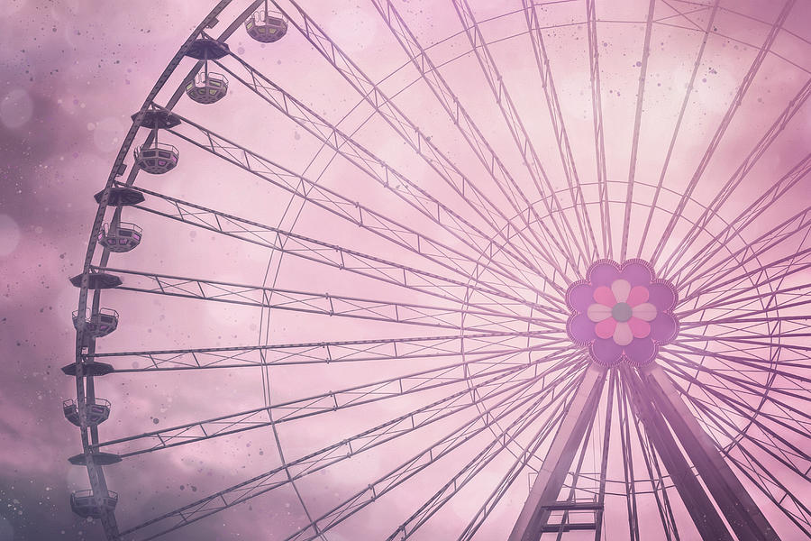 Vintage Photograph - Ferris Wheel Prater Park Vienna Pastel Pink  by Carol Japp
