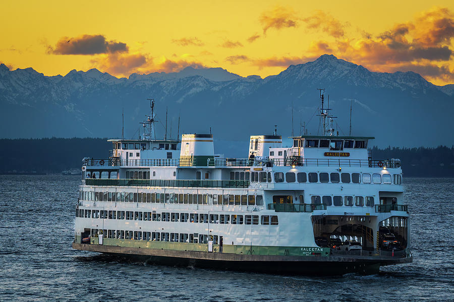Seattle Photograph - Ferry and the Olympic Mountains by Tim Reagan