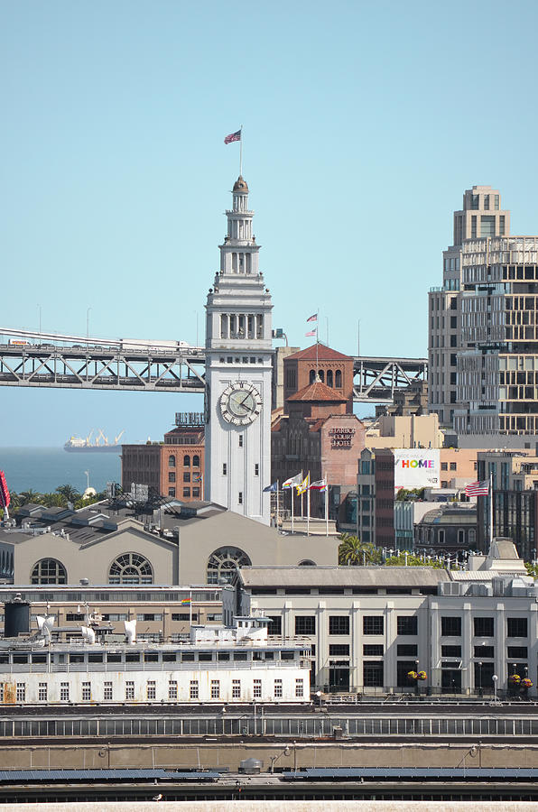 Ferry Building Clocktower and Bay Bridge San Francisco Photograph by Shawn OBrien