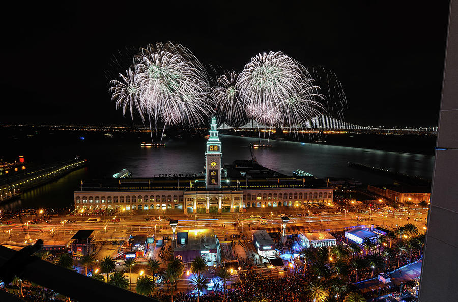 Ferry Building Fireworks Photograph by Louis Raphael