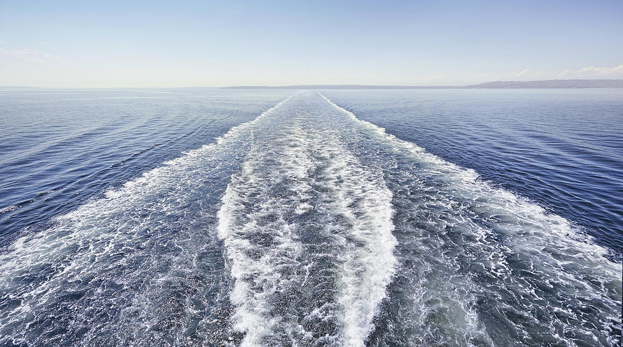Ferry Trails In Calm Ocean. Photograph by James ONeil