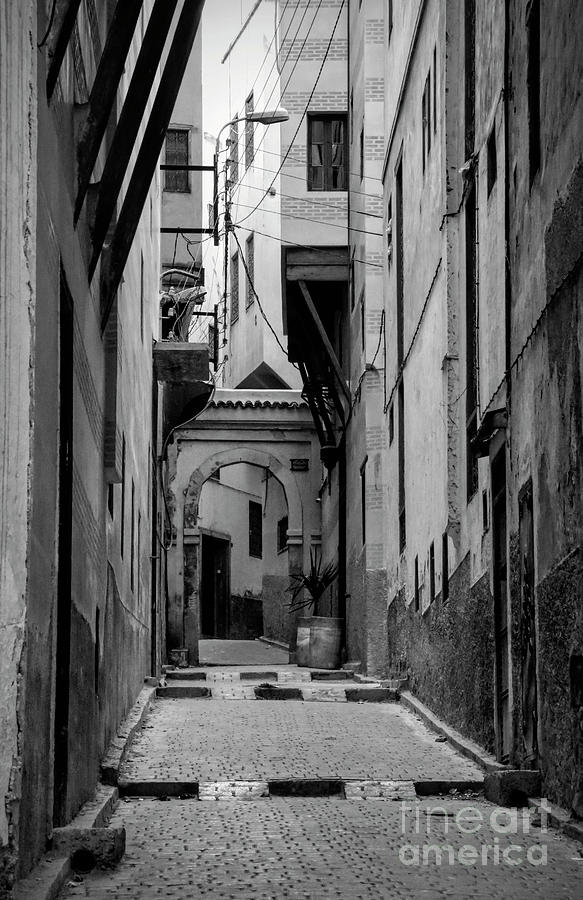 Fes Narrow Walkways Black White Morocco  Photograph by Chuck Kuhn