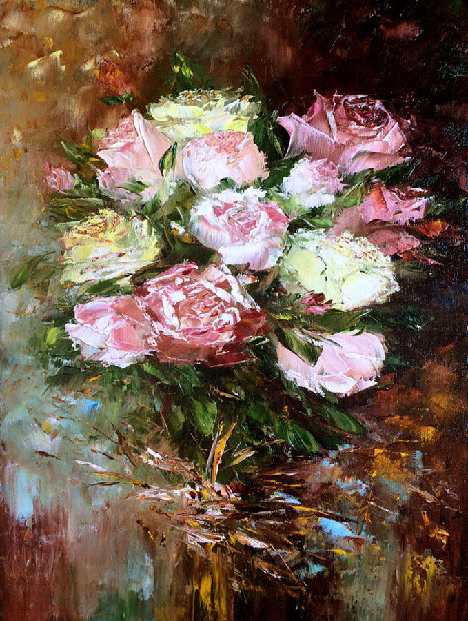 Festive bouquet of roses on the table Painting by Marina Skromova ...