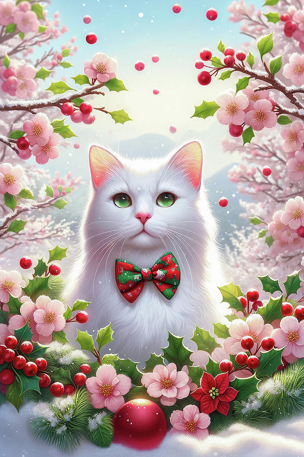 Festive Christmas and Spring Cat 01 Digital Art by Matthias Hauser